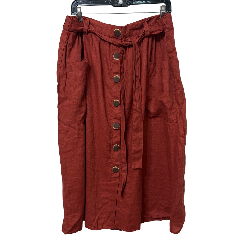 Marc New York Andrew Marc Rust 100% Linen Button Front Midi Skirt XL NWT